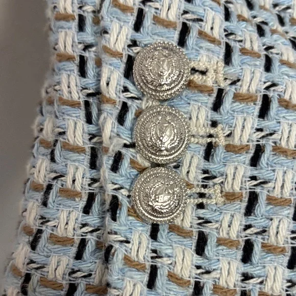 Zara Woman Double Breasted Texture Weave Tweed Blazer Jacket Blue White Size S - Picture 8 of 14
